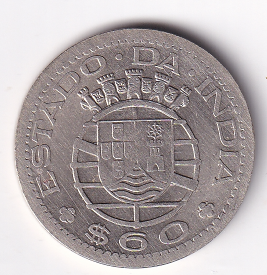 PORTUGUESE-INDIA – 60 Centavos 1958-59 VF Rare (0251)