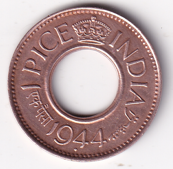 KING GEORGE VI – 1 Pice Hole Coin 1944 Bom UNC (1604)